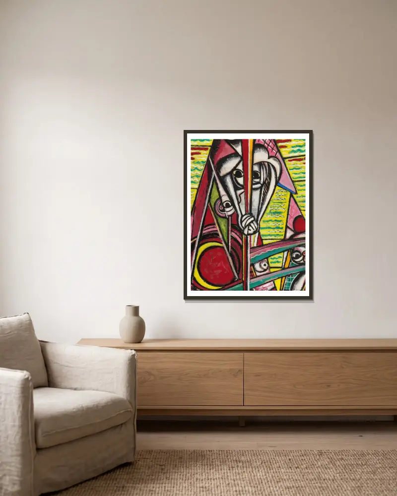 Kubistische Komposition von Henry Lyman Saÿen gerahmt an einer Wand