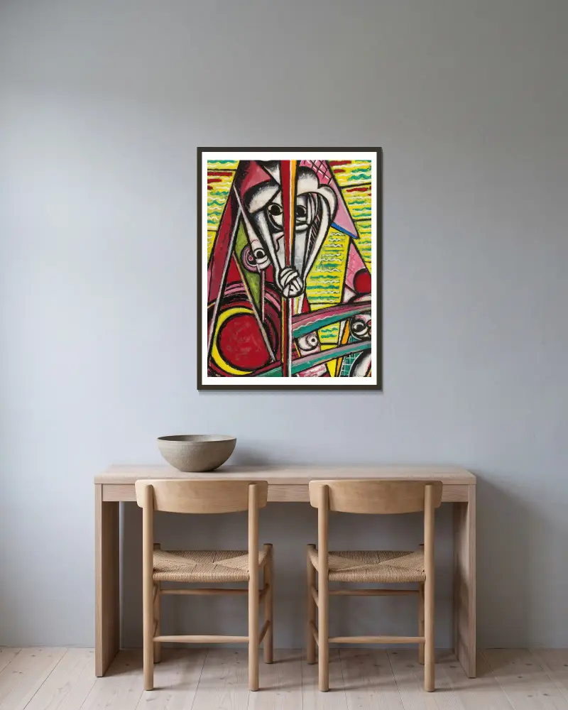 Kubistische Komposition von Henry Lyman Saÿen gerahmt an einer Wand
