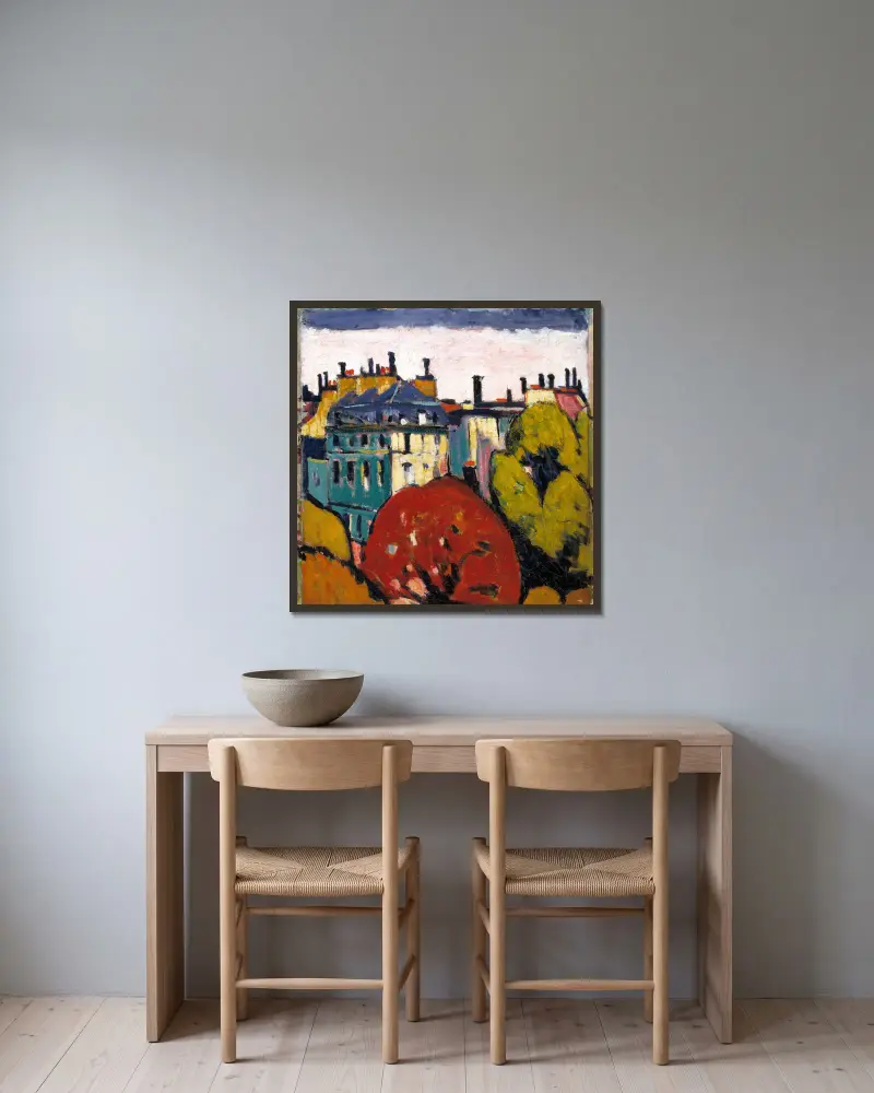 Landschaft, Paris von Henry Lyman Saÿen gerahmt an einer Wand