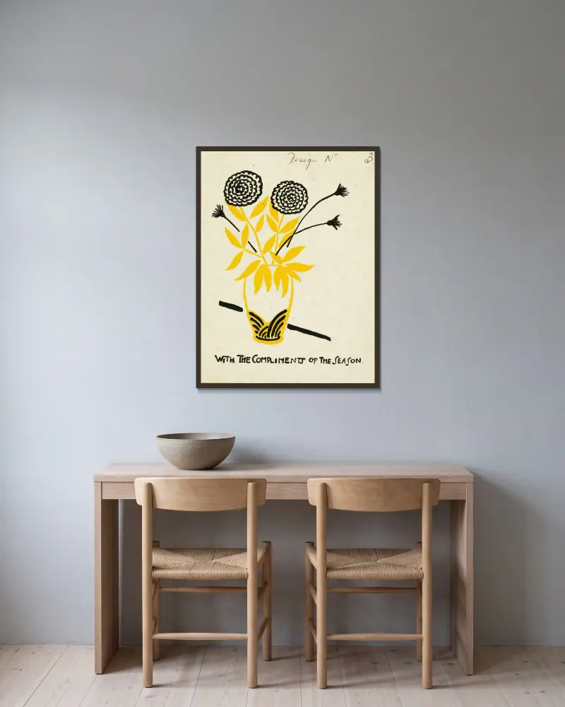 With the Compliments of the Season (Design no. 3) av Henry Lyman Saÿen inramad på en vägg