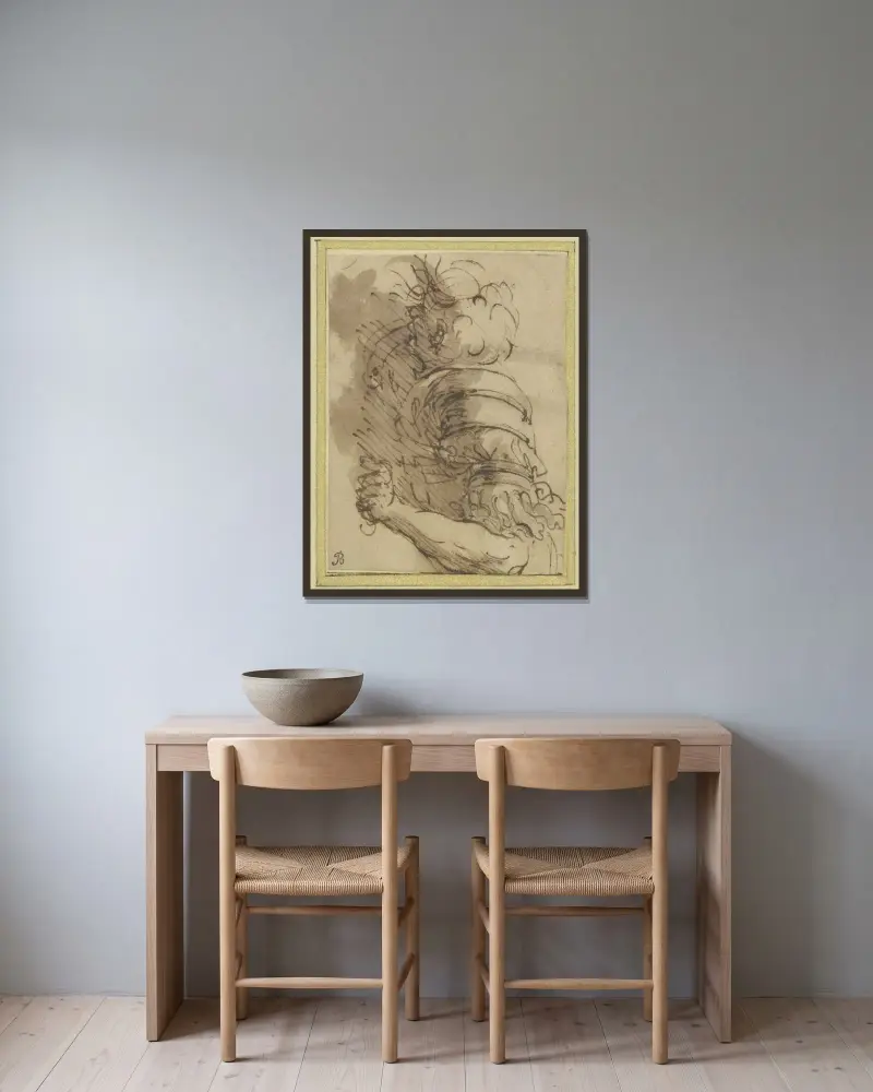 Ein gefallener Soldat von Salvator Rosa gerahmt an einer Wand