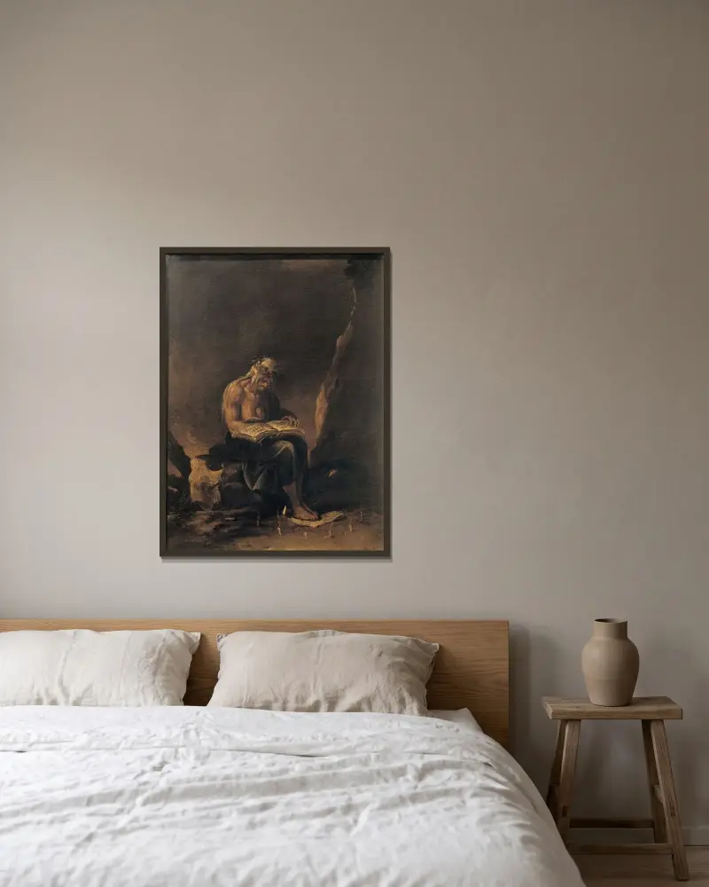 En häxa av Salvator Rosa inramad på en vägg