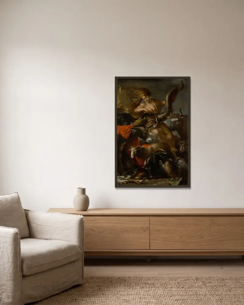 Allegory of Fortune av Salvator Rosa inramad på en vägg
