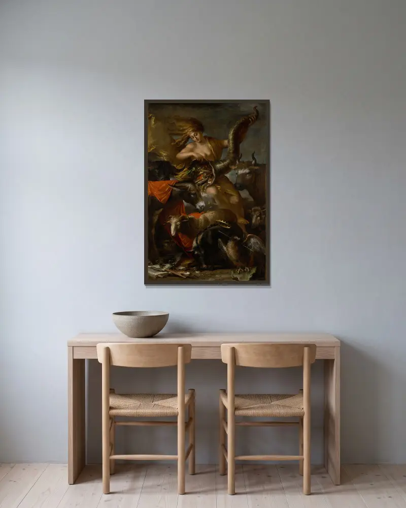 Allegory of Fortune av Salvator Rosa inramad på en vägg