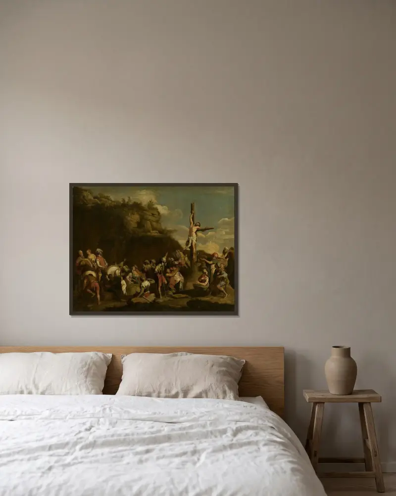 Crucifixion of Polyclitus av Salvator Rosa inramad på en vägg