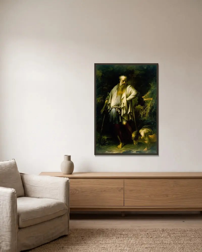 Diogenes wirft seine Schale weg von Salvator Rosa gerahmt an einer Wand