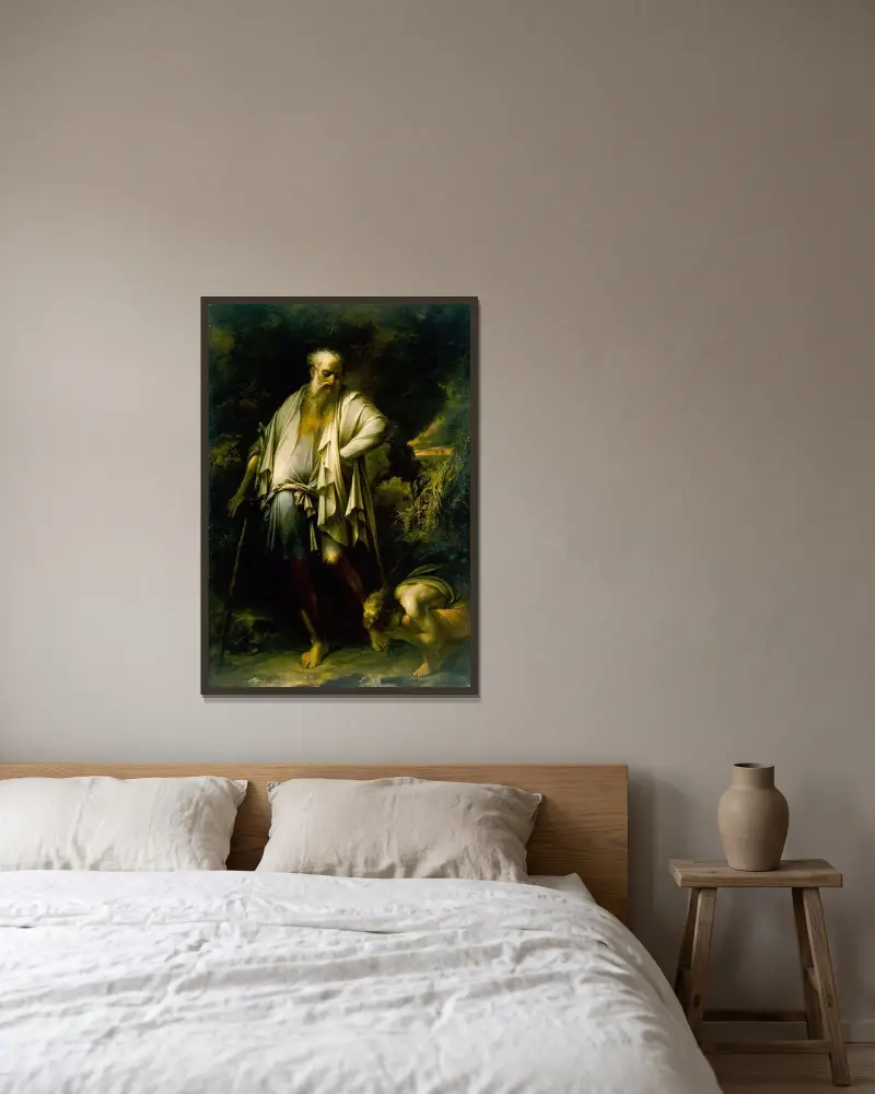 Diogenes wirft seine Schale weg von Salvator Rosa gerahmt an einer Wand