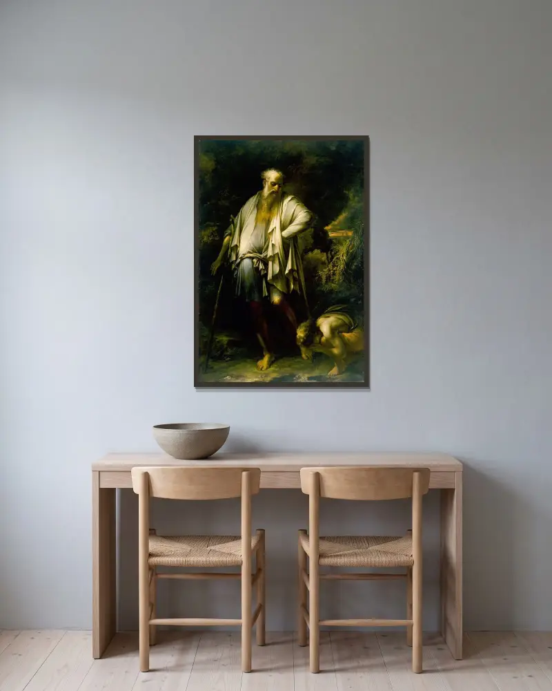 Diogenes wirft seine Schale weg von Salvator Rosa gerahmt an einer Wand