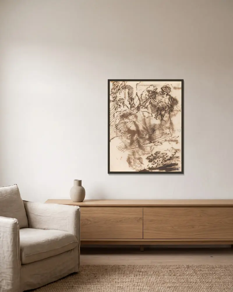 Zeichnungen klassischer Figuren – Nr. 2 von Salvator Rosa gerahmt an einer Wand