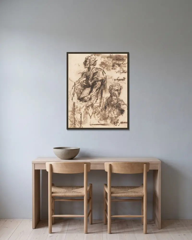 Zeichnungen klassischer Figuren – Nr. 1 von Salvator Rosa gerahmt an einer Wand