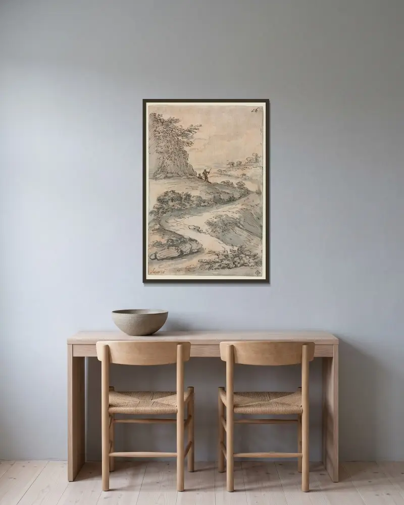 Figuren auf einem gewundenen Weg von Salvator Rosa gerahmt an einer Wand