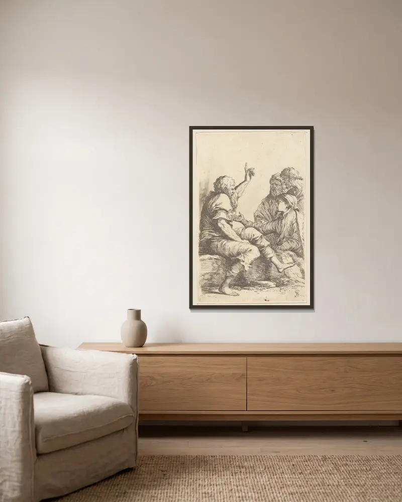 Czterech mężczyzn w rozmowie, Salvator Rosa w ramie na ścianie