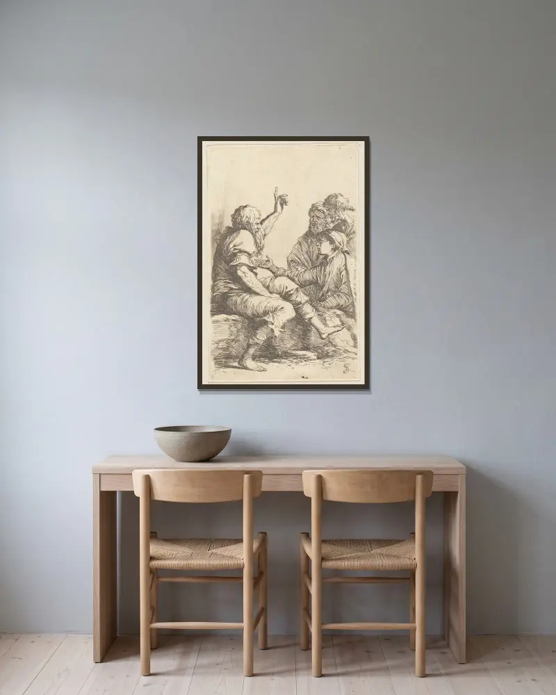 Czterech mężczyzn w rozmowie, Salvator Rosa w ramie na ścianie