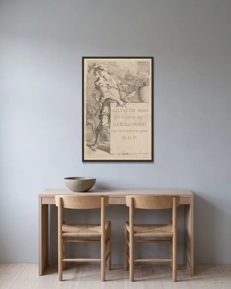 Titelblatt zur ‚Figurine Series‘ von Salvator Rosa gerahmt an einer Wand