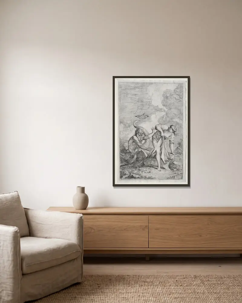 Glaucus und Skylla von Salvator Rosa gerahmt an einer Wand
