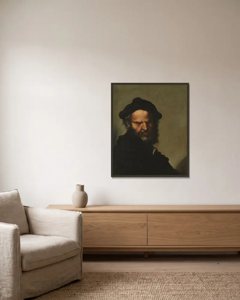 Kopf eines Philosophen von Salvator Rosa gerahmt an einer Wand