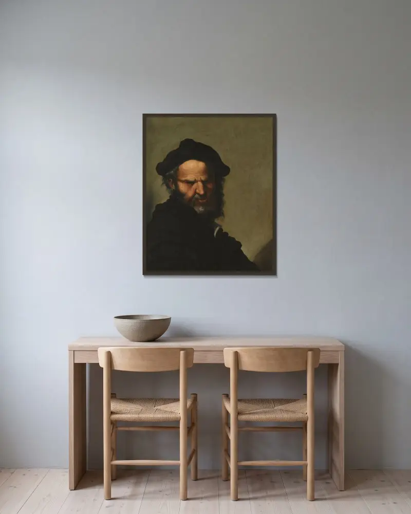 Kopf eines Philosophen von Salvator Rosa gerahmt an einer Wand