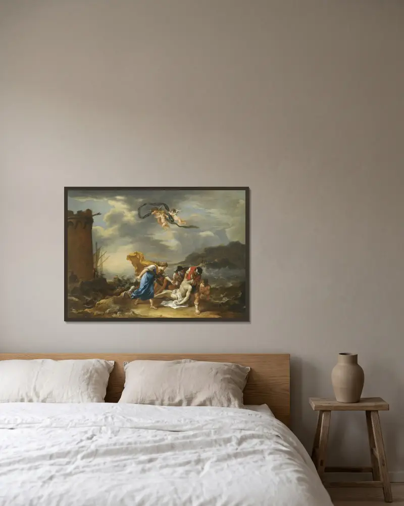 Hero und Leander von Salvator Rosa gerahmt an einer Wand