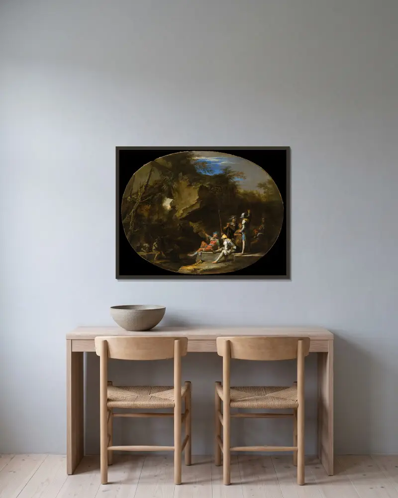 Landschaft mit bewaffneten Männern, 1640 – Nr. 2 von Salvator Rosa gerahmt an einer Wand