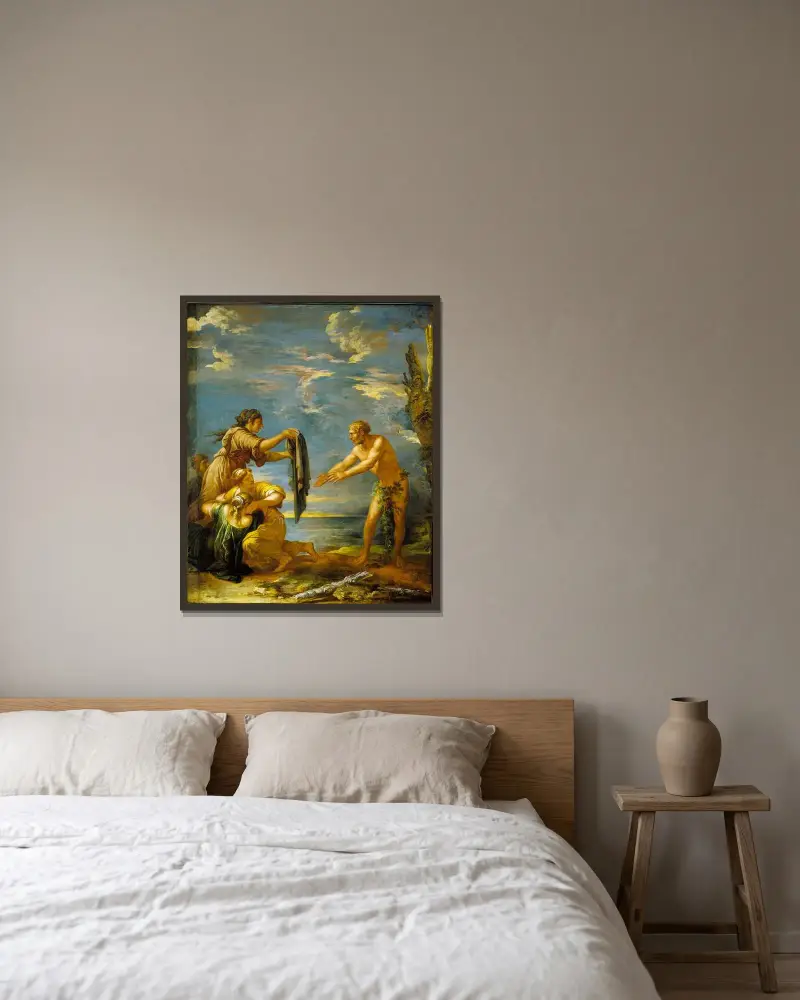 Odysseus und Nausikaa von Salvator Rosa gerahmt an einer Wand
