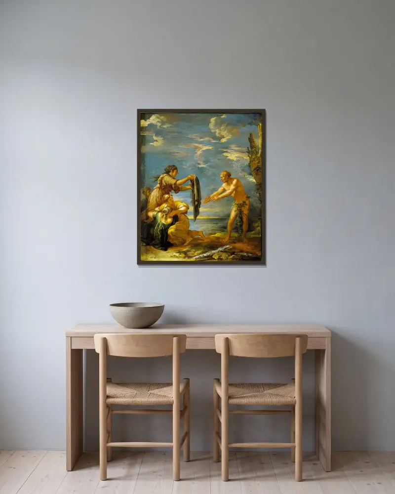 Odysseus und Nausikaa von Salvator Rosa gerahmt an einer Wand