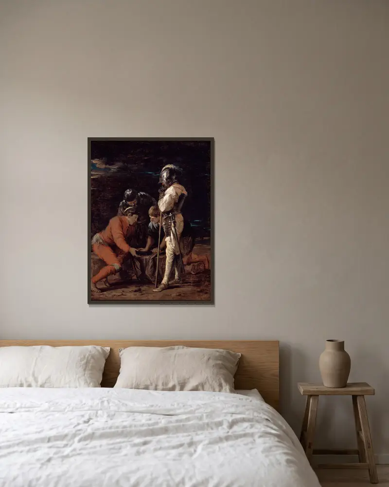 Soldaten beim Glücksspiel von Salvator Rosa gerahmt an einer Wand