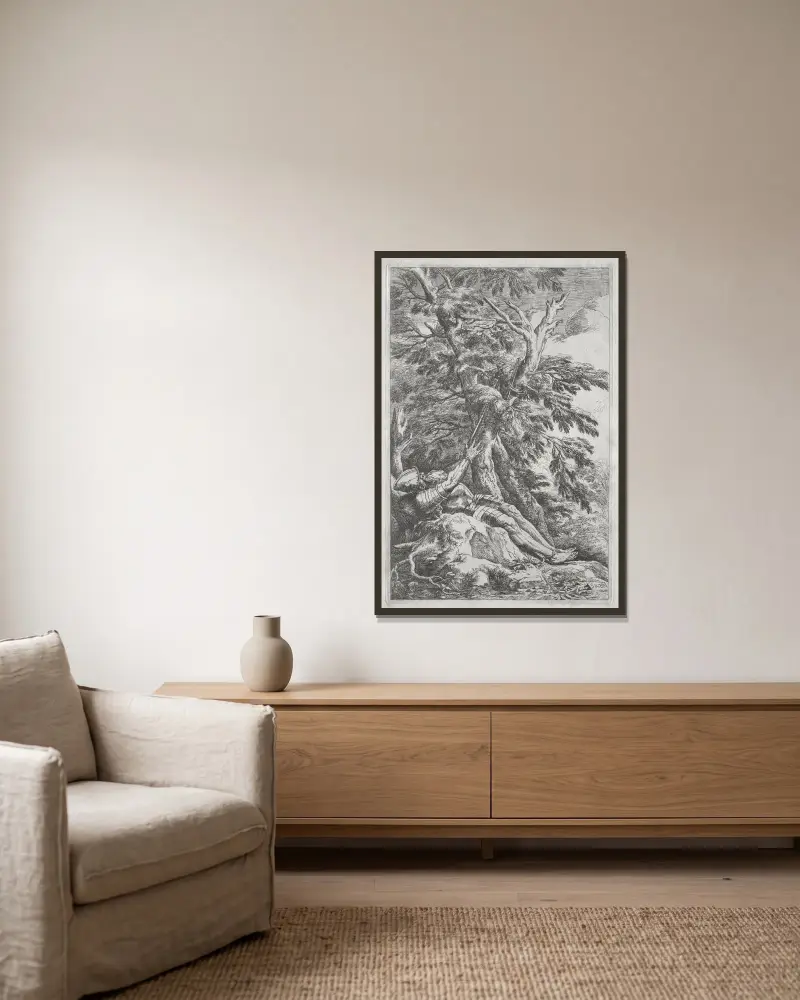 Der heilige Wilhelm der Eremit von Salvator Rosa gerahmt an einer Wand