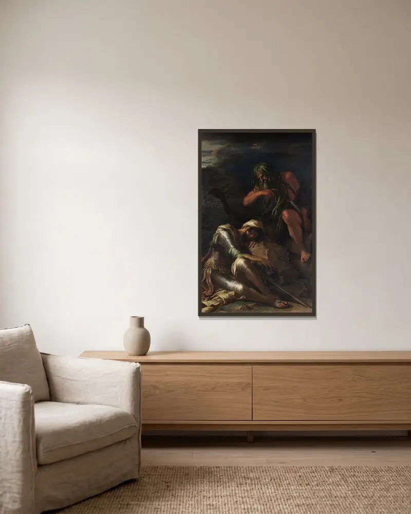 Der Traum des Aeneas, 1660 von Salvator Rosa gerahmt an einer Wand