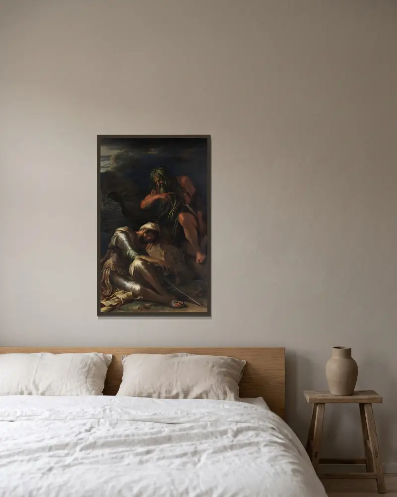 Der Traum des Aeneas, 1660 von Salvator Rosa gerahmt an einer Wand