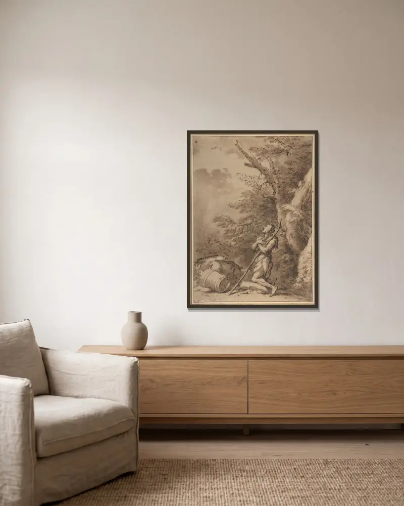 Marnotratný syn klečící v lítosti mezi sviněmi, Salvator Rosa v rámu na stěně