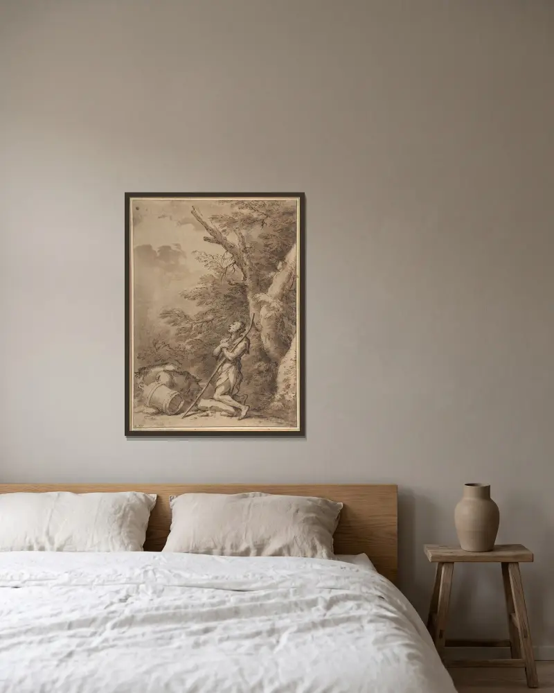 Marnotratný syn klečící v lítosti mezi sviněmi, Salvator Rosa v rámu na stěně
