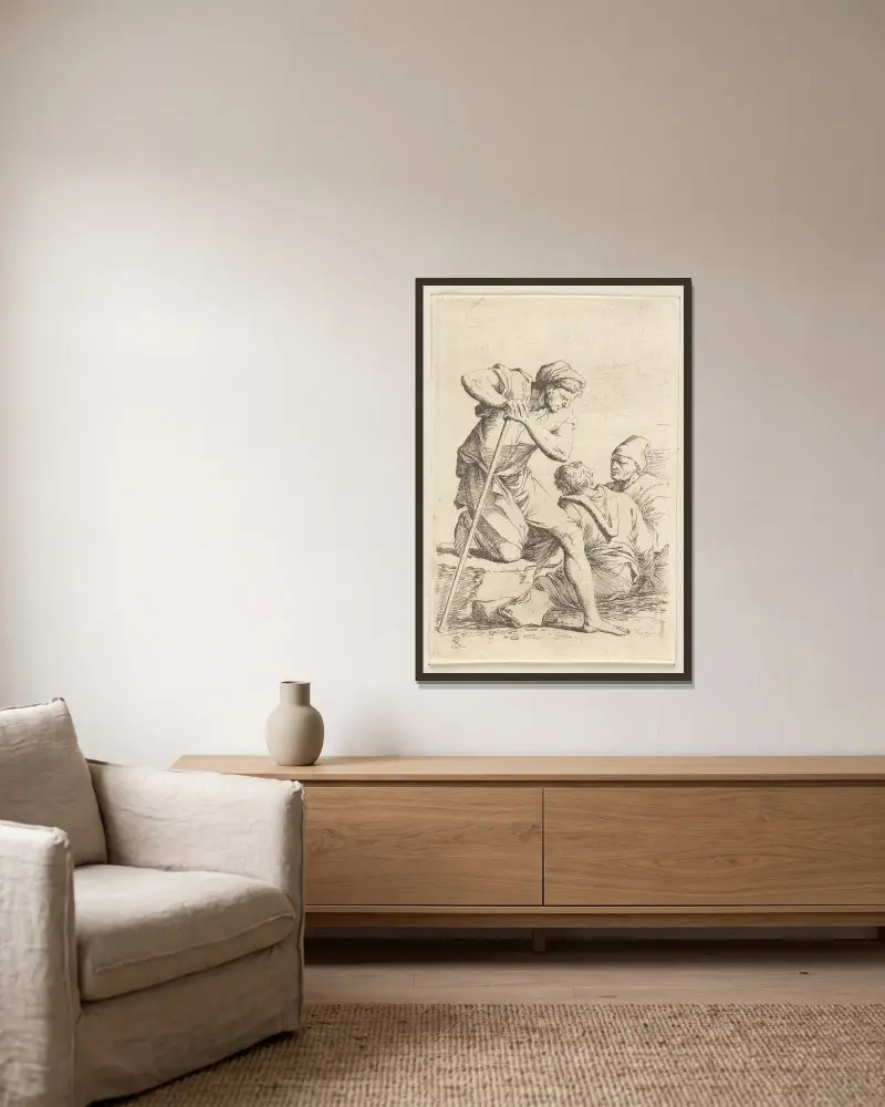 Drei Männer im Gespräch von Salvator Rosa gerahmt an einer Wand