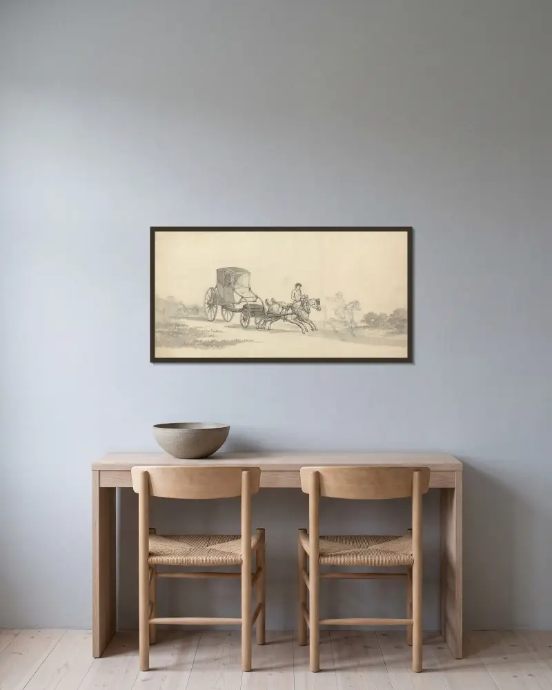 A Chaise and Pair, With Post-Boy av Samuel Howitt inramad på en vägg
