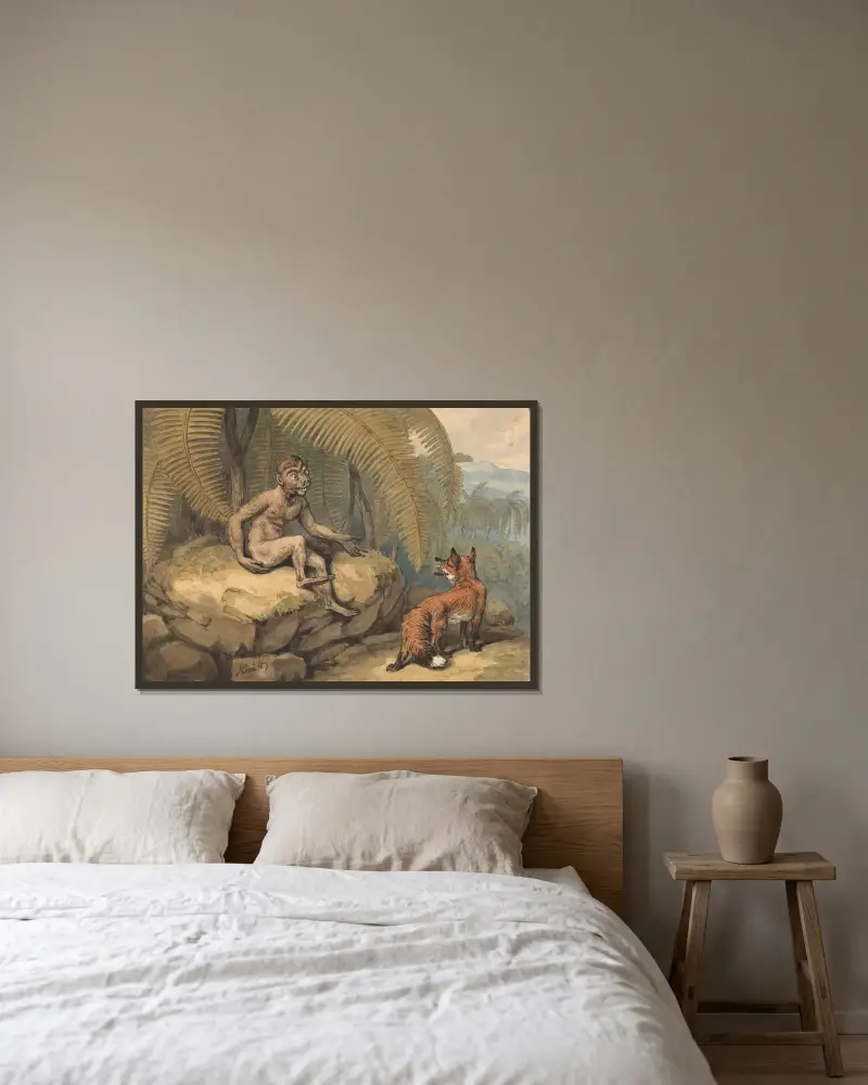A Monkey and a Fox, Samuel Howitt w ramie na ścianie