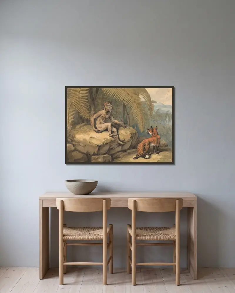 A Monkey and a Fox, Samuel Howitt w ramie na ścianie
