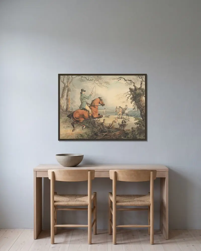 Hetzjagd; Der Fang von Samuel Howitt gerahmt an einer Wand