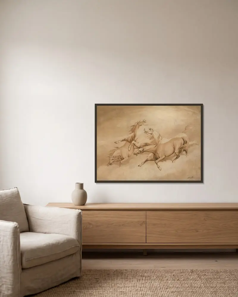 Four Galloping Horses von Samuel Howitt gerahmt an einer Wand