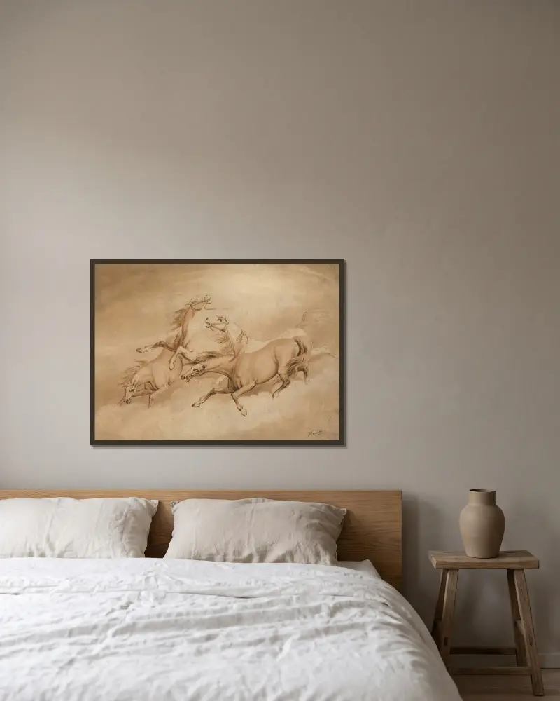 Four Galloping Horses von Samuel Howitt gerahmt an einer Wand