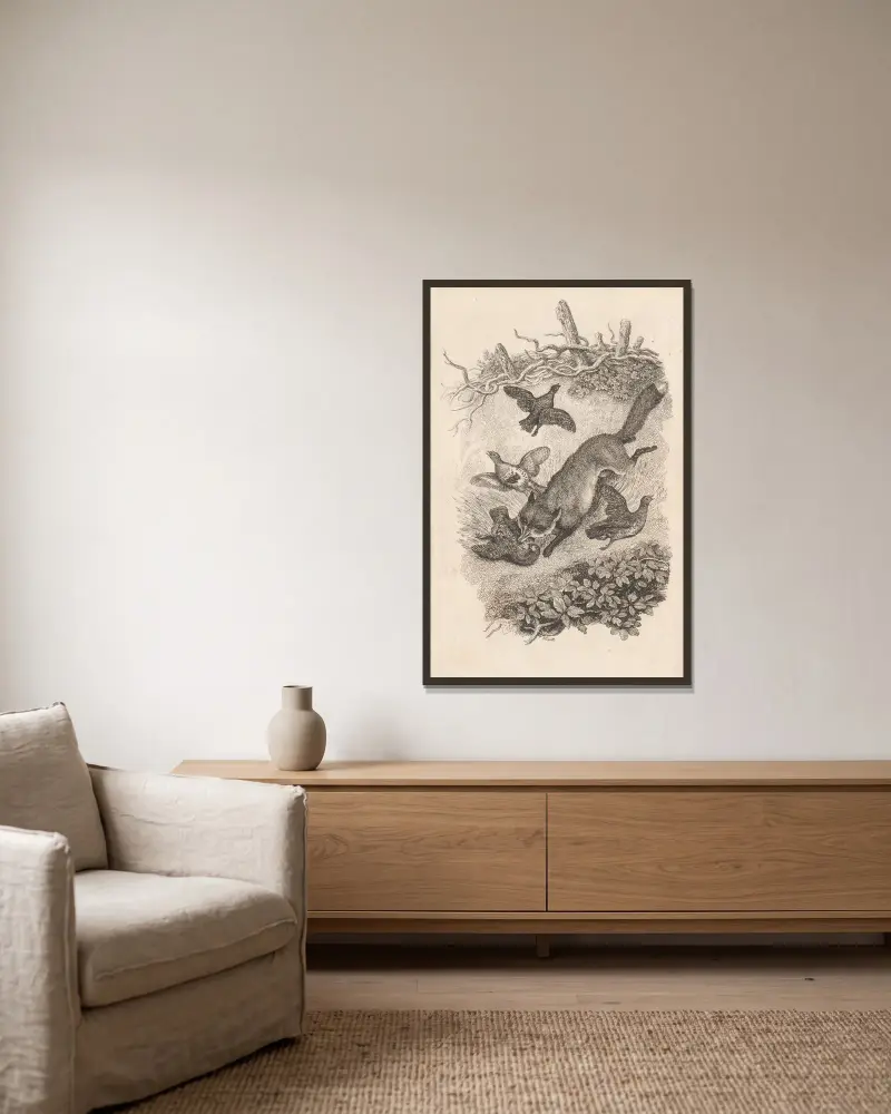 Fox and Partridges, Samuel Howitt w ramie na ścianie