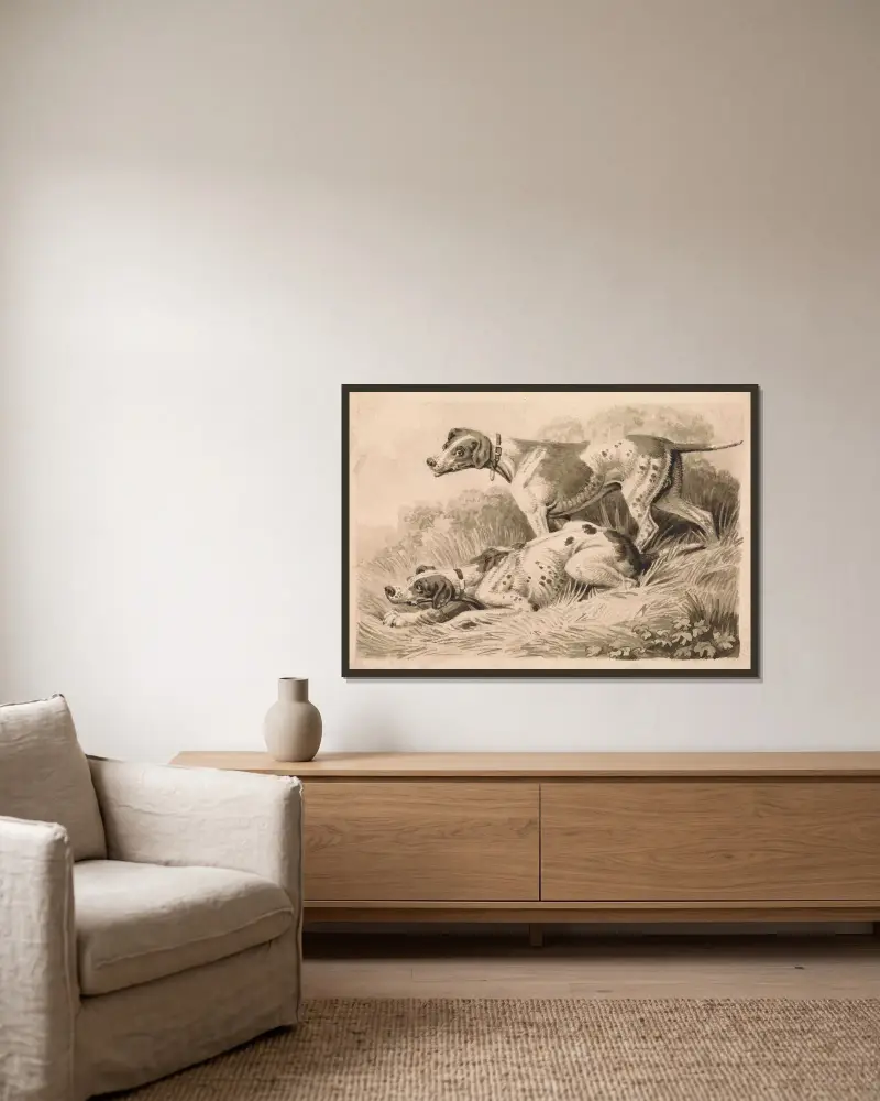 Gun Dogs von Samuel Howitt gerahmt an einer Wand