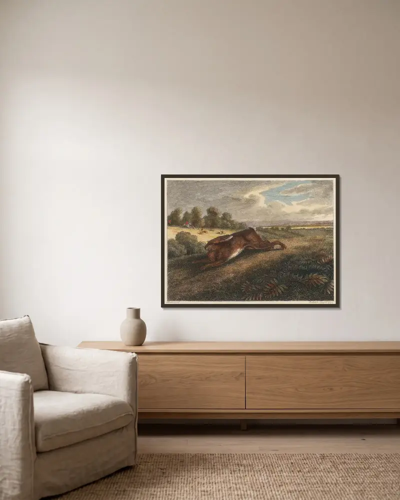 Springande hare av Samuel Howitt inramad på en vägg