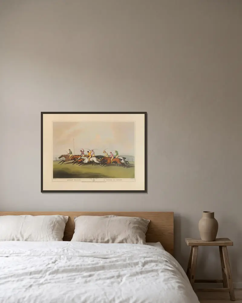 Pferderennen von Samuel Howitt gerahmt an einer Wand