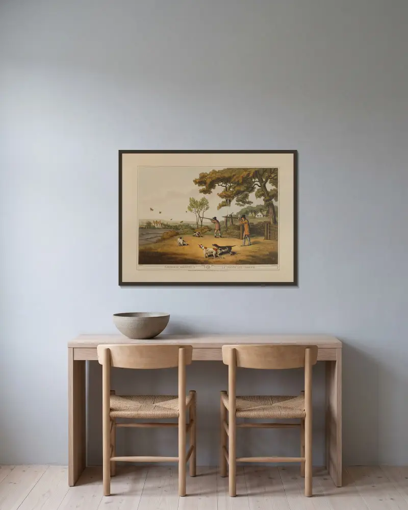 Feldhühnerjagd, 1. Teil von Samuel Howitt gerahmt an einer Wand