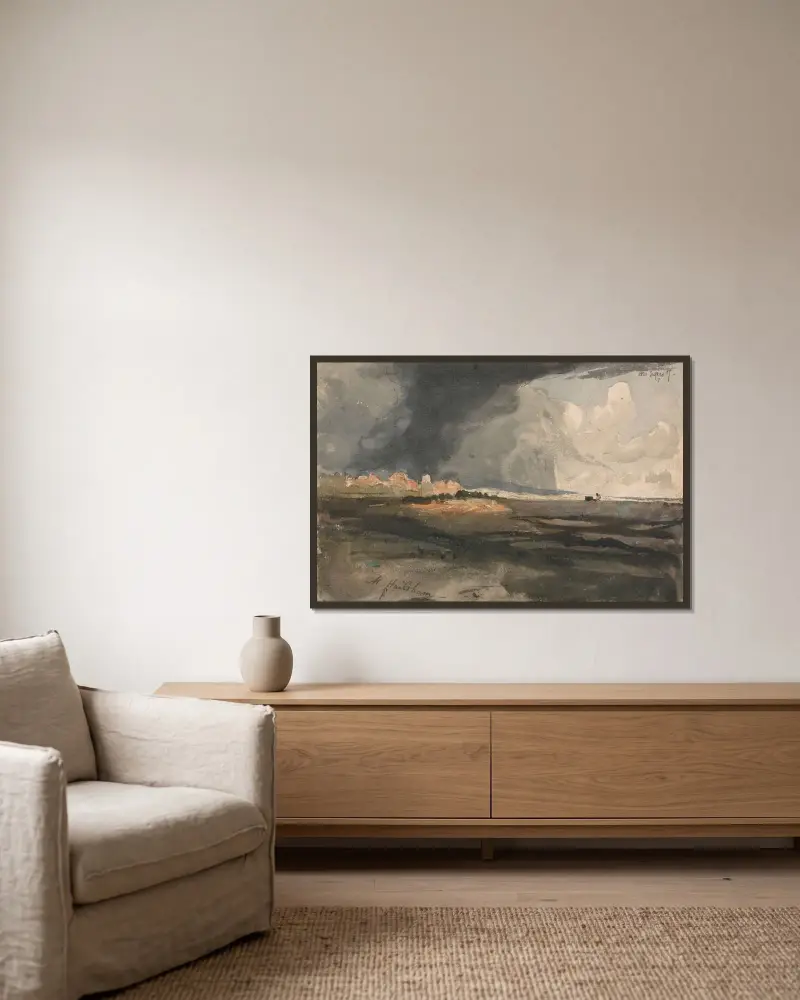 Vid Hailsham, Sussex; en storm annalkande av Samuel Palmer inramad på en vägg