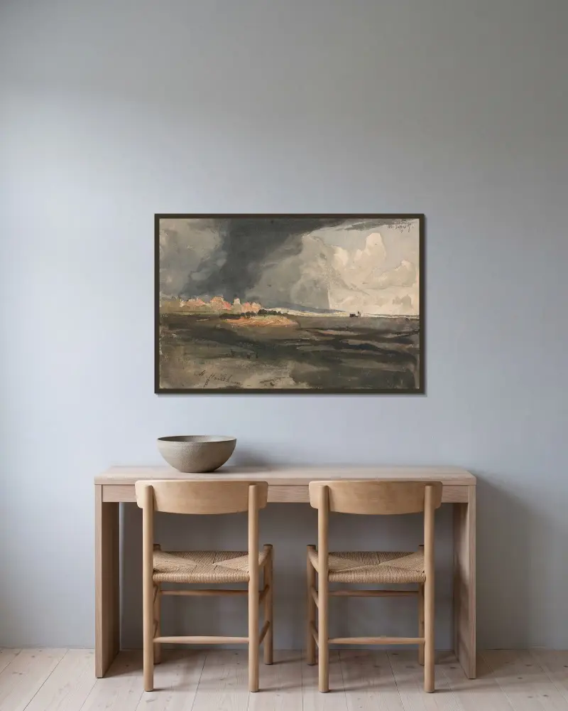 Vid Hailsham, Sussex; en storm annalkande av Samuel Palmer inramad på en vägg