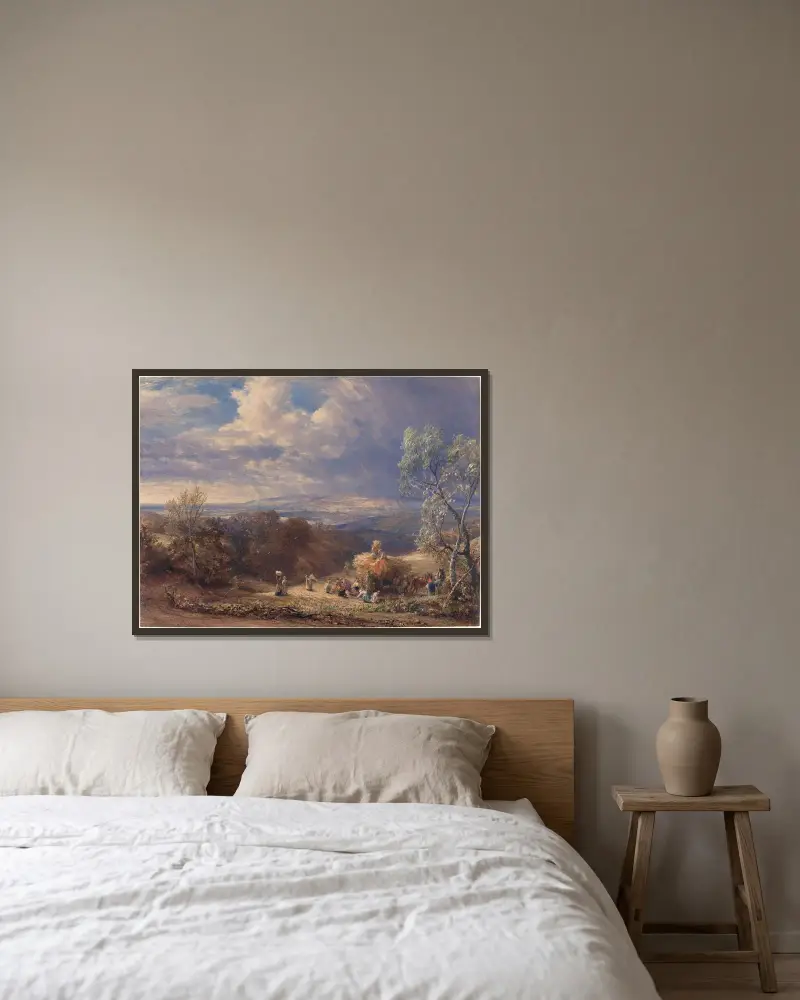 Skördearbete av Samuel Palmer inramad på en vägg