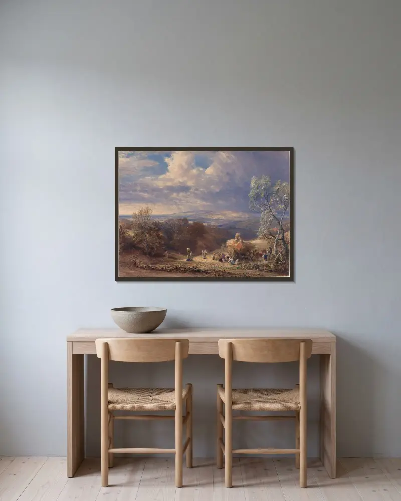 Skördearbete av Samuel Palmer inramad på en vägg