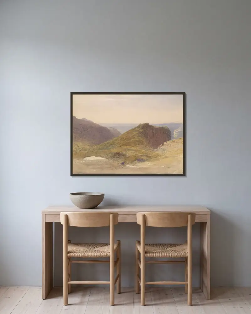 Vid Devons nordkust, Lundy Island i fjärran av Samuel Palmer inramad på en vägg