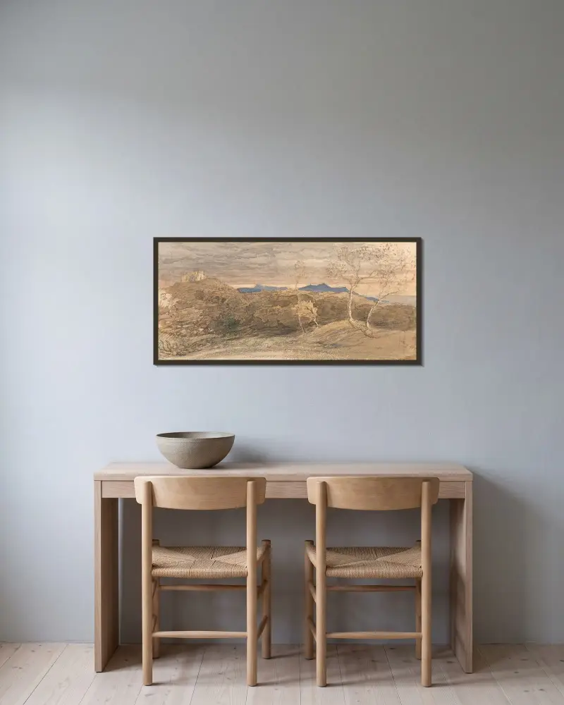 Scen från Wales av Samuel Palmer inramad på en vägg