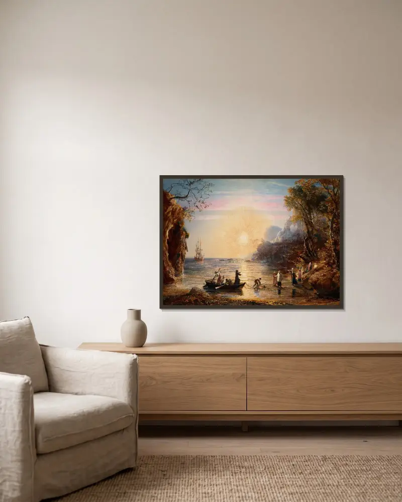 Sankt Paulus landstigning i Italien av Samuel Palmer inramad på en vägg